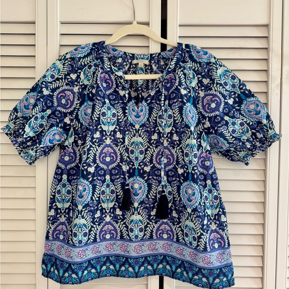 Talbots Floral Blue and Purple Blouse MP
